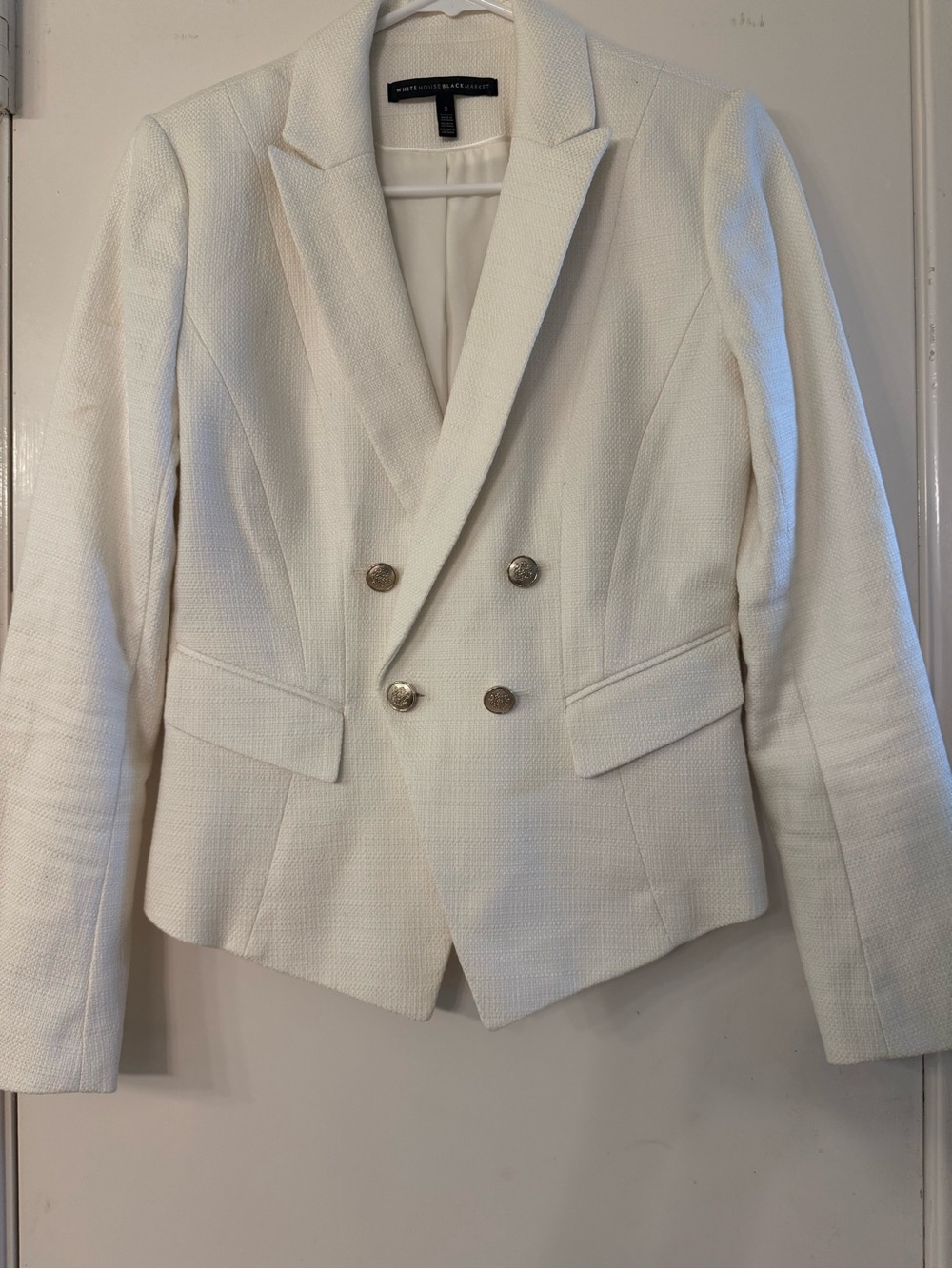 White House Black Market White Double Breasted Crest Button Blazer Size 2